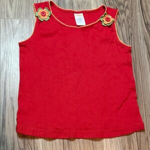 Vintage Gymboree Red Tank Top with Flower Appliqués